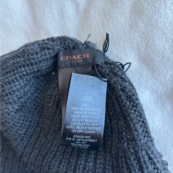 Coach Dark Charcoal Ribbed Wool Beanie - Picture 3 of 3